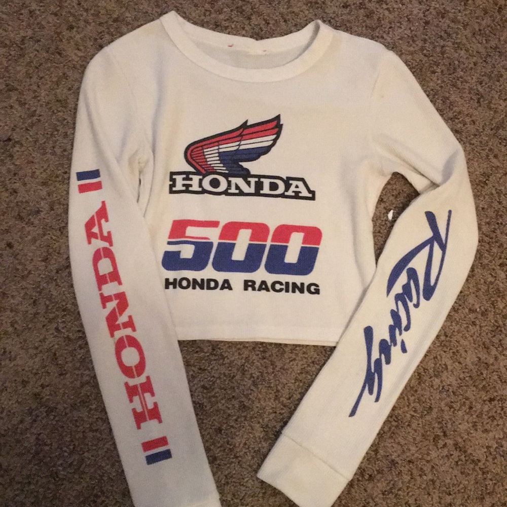 White cropped Honda racing sweater